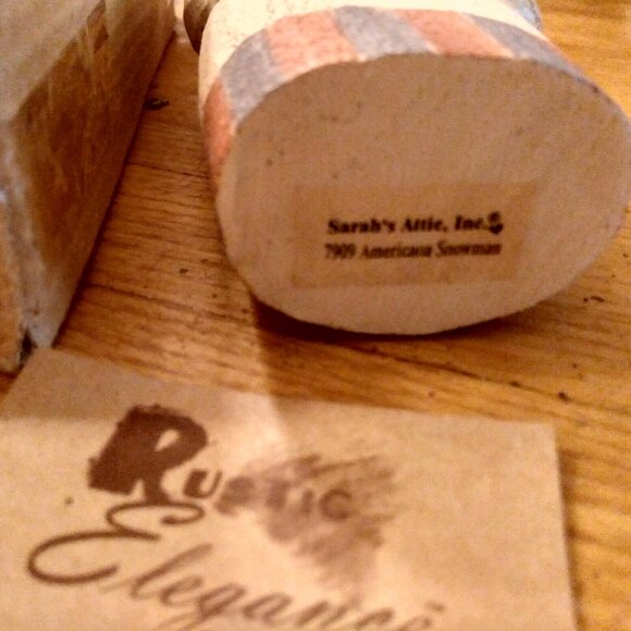 Vintage Sarah's Attic Primitive Patriotic Snowman Crackled Wood USA July Fourth - Picture 5 of 8